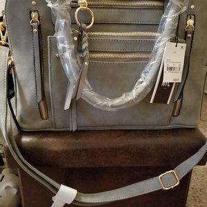 VR NYC O-RING PULLER MULTI ZIP TRIPLE ENTRY SATCHEL HANDBAG BLUE